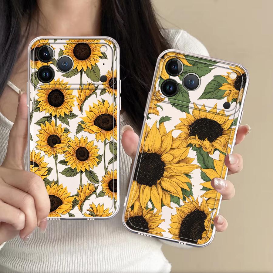 Apple Iphone 16 - Custodia Trasparente con Motivo Girasole Carino