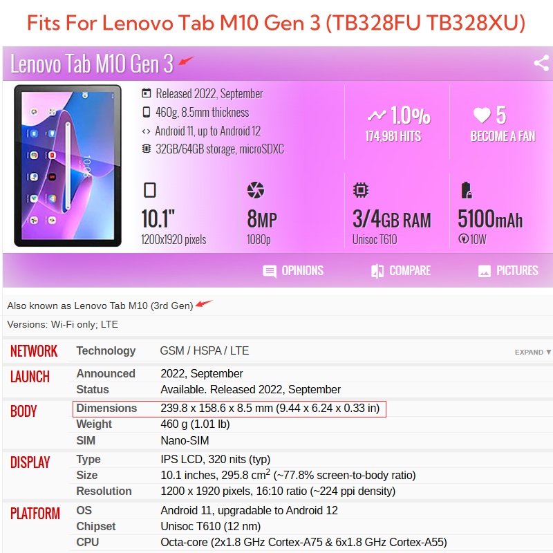Per Lenovo Tab M10 3rd Gen 10. - Tablet Cover Accessories recensione e prezzo